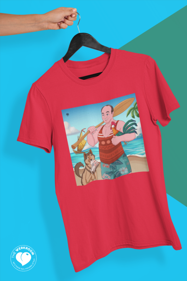 mockup of a hand holding a t shirt in a colorful background ()